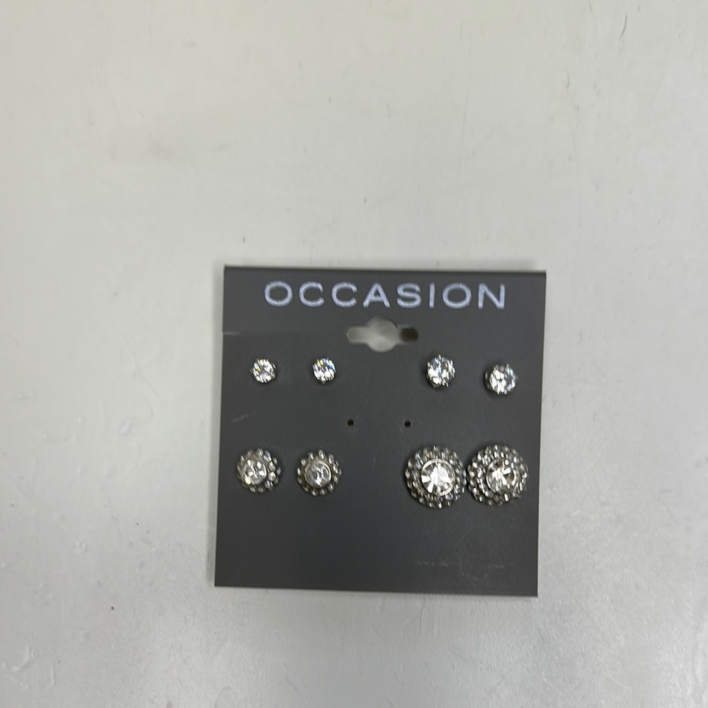 Occasion Silver Rhinestone Earring Set - Picture 3 of 3